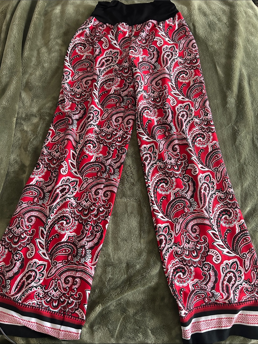 Apt. 9 Red Paisley Wide-Leg Pants with Black Waistband